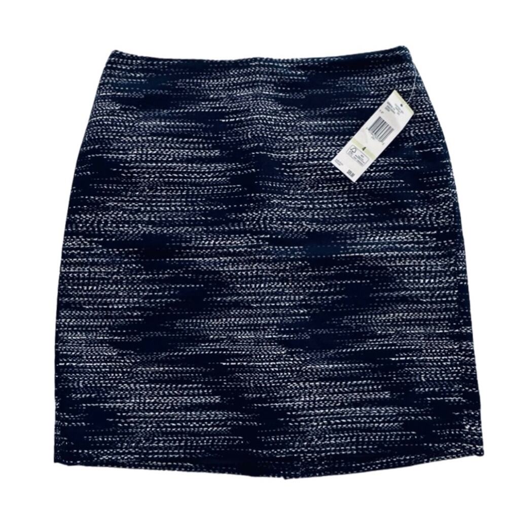 Jones New York Skirt Cotton Navy White Print Pencil Knee Length Tailored Size 4